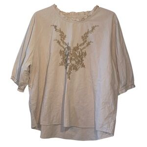 AMO Cream Blouse with Gold Embroidery With Ruffle Neck Size 4XL